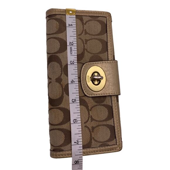 COACH Brown and Gold Canvas Turnlock Wallet - Picture 8 of 8